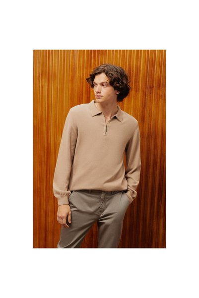 Mudo Polo Collar Zippered Knitting Sweater