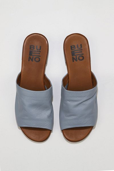 Bueno Shoes Papuci plati din piele albastra pentru femei - 01wu3100