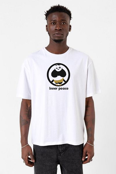 Tshirthane Ανδρικό μπλουζάκι Kung Fu Panda Inner Peace White Oversize