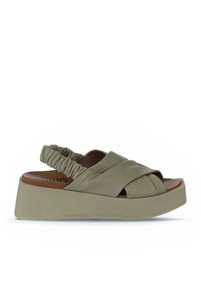 Bueno Shoes Sandale de damă din piele kaki cu toc pană - 01wy5901