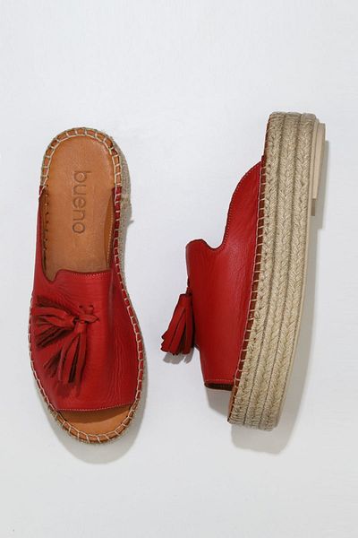 Bueno Shoes Papuci de damă din piele roșie cu toc pană espadrille - 01wq3511