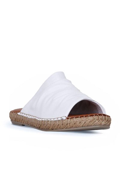 Bueno Shoes Γυναικείες δερμάτινες παντόφλες Espadrille White - 01wl4617