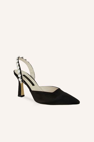 MARCATELLI Black Satin Nova Thick Heeled Shoes
