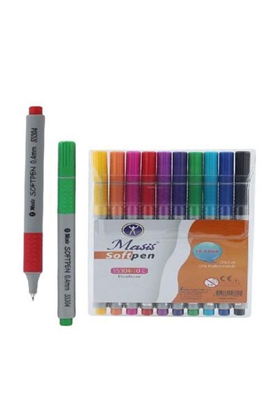 Masis Fineliner Softpen Pen 10 Colors PVC S5304-10c