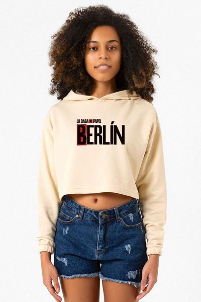 Tshirthane La Casa De Papel Berlin Beige Women's Crop Hoodie
