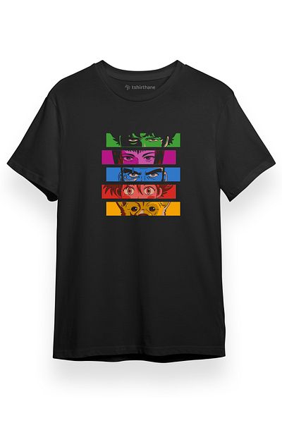 Tshirthane Cowboy Bebop Vintage Heads Μαύρο κοντομάνικο ανδρικό μπλουζάκι