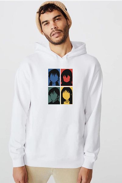 Tshirthane Σβημένο Anime Όλοι οι Κύριοι Χαρακτήρες Μίνιμαλ Πολύχρωμο Τέχνη Λευκό Ανδρικό φούτερ με κουκούλα 3 ip