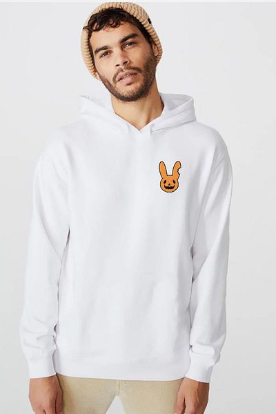 Tshirthane Hanorac cu glugă cu 3 frânghii pentru bărbați Bad Bunny Halloween White