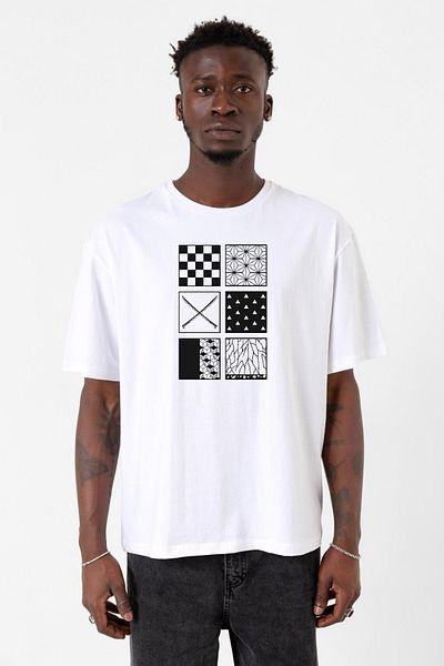 Tshirthane Demon Slayer Anime Patterns Λευκό ανδρικό μπλουζάκι μεγάλου μεγέθους