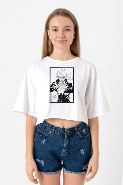 Tshirthane Jujutsu Kaisen Anime Satoru Gojo Lets Get A Little Crazy White Women's Crop T-shirt