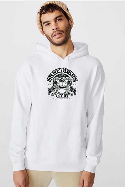 Tshirthane Φούτερ με κουκούλα Ninja Turtles Shredder's Gym White ανδρικό 3ip