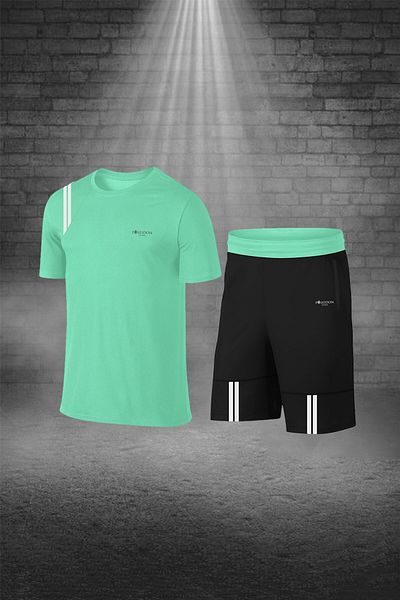 POSEIDON STORM Ανδρικό μπλουζάκι μεγάλου μεγέθους Water Green Dri-fit υφασμάτινο μπλουζάκι με λαιμόκοψη με τσέπες
