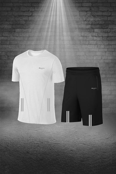 POSEIDONSTORM Men's White Dri-Fit over Size T-Shirt and Shorts Set - Round Neck, Short Sleeve (4XL)