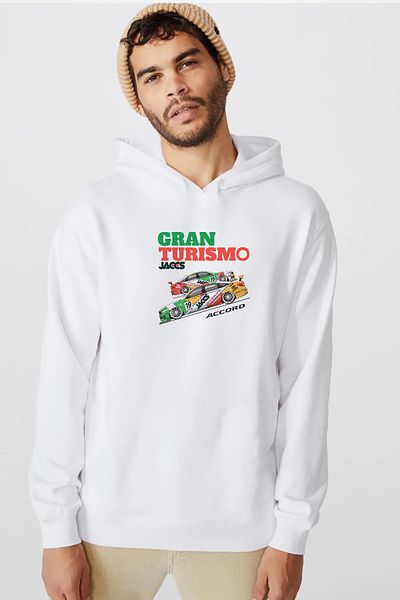 Tshirthane Ανδρικό φούτερ Gran Turismo Jaccs Accord White με κουκούλα 3 κορδονιών