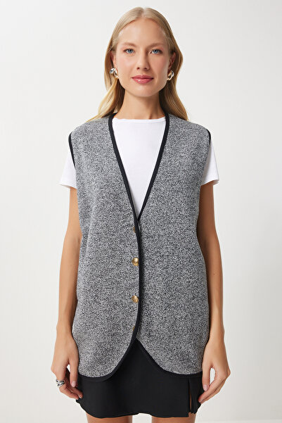 Lovelyİstanbul Dark Gray Knitwear Vest - Buttoned, Lus0022