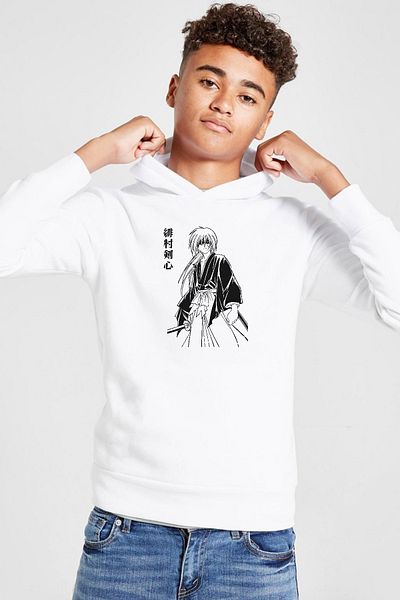 Tshirthane Αφίσα Rurouni Kenshin Japan White Παιδική φούτερ με κουκούλα 3 ιπποδρομιών