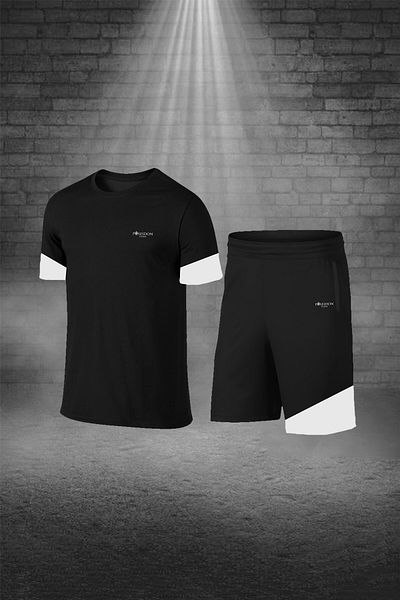 POSEIDON STORM تي شيرت رجالي أسود مقاس كبير من القماش غير المطبوع برقبة دائرية وأكمام قصيرة (4XL -10XL)