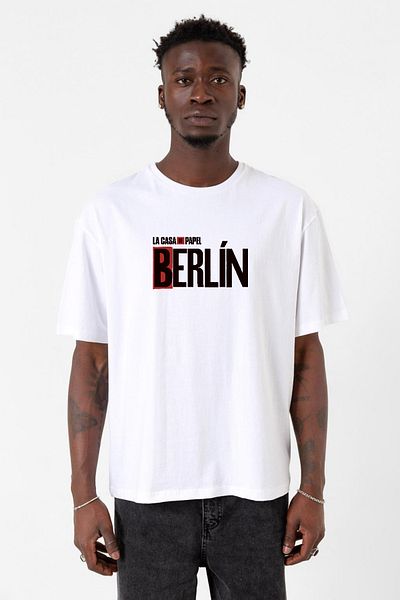 Tshirthane Ανδρικό μπλουζάκι La Casa De Papel Berlin White Oversize