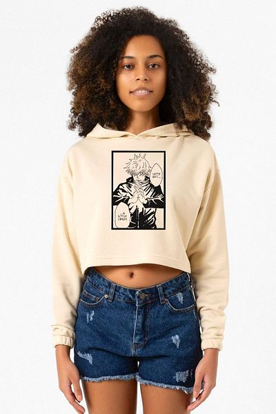 Tshirthane Jujutsu Kaisen Anime Satoru Gojo Lets Get A Little Crazy Beige سترة نسائية قصيرة