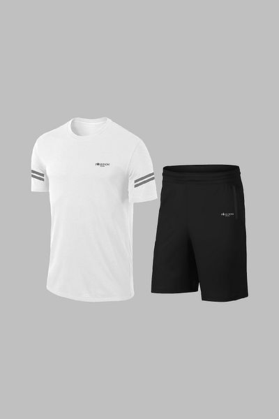 POSEIDON STORM Мъжки комплект от бяла тениска Dri-Fit Oversize и шорти - обло деколте, къс ръкав (4XL-1)