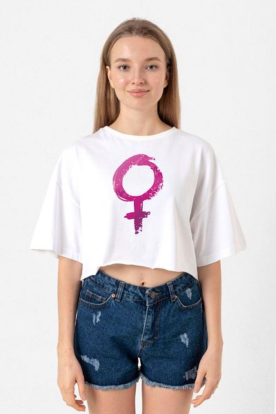 Tshirthane White Women's Crop T-Shirt - Purple Venus Symbol