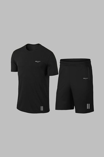 POSEIDON STORM Over Size Men's Black Dri-Fit Fabric with Pockets Unprinted Comfortable Athlete's T-Shirt Shorts Bottom for Hiking and Running