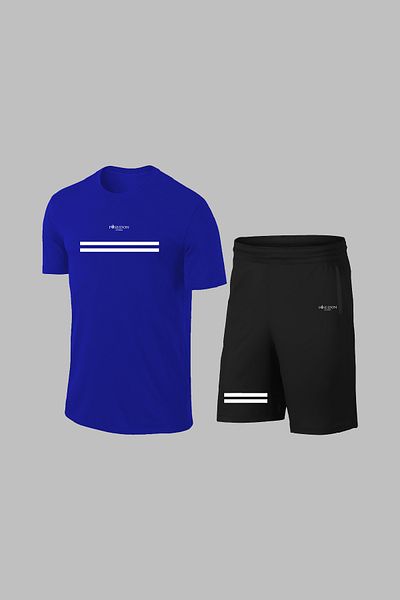 POSEIDON STORM Set sport albastru Dri-Fit pentru bărbați - Tricou cu mânecă scurtă și pantaloni scurți cu buzunare confortabile (4XL-)