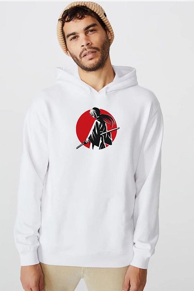 Tshirthane Ανδρικό φούτερ με κουκούλα Rurouni Kenshin Samurai White 3ip