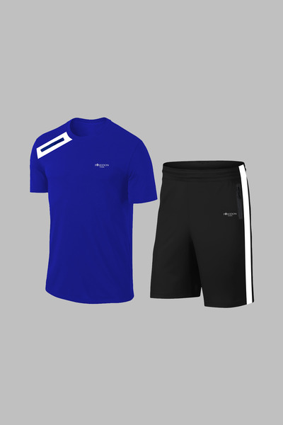 POSEIDON STORM Over Size Men's Blue Dri-Fit Fabric Comfort Short Sleeve T-Shirt Shorts for Sports Two-Piece Set (4Xl-10Xl)