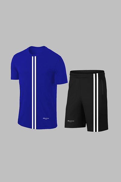 POSEIDON STORM Over Size Men's Blue Dri-Fit Fabric with Comfortable Pockets for Walking and Running Zero Collar T-Shirt Shorts Double