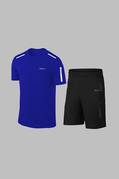 POSEIDON STORM Set tricou și pantaloni scurți pentru bărbați, albastru Dri-Fit Sportsman - buzunare, decolteu, mărime mare (4XL-