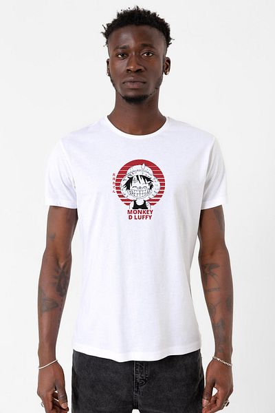 Tshirthane One Piece Anime Monkey D Luffy Λευκό ανδρικό μπλουζάκι μεγάλου μεγέθους
