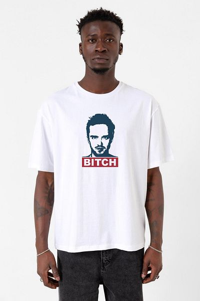 Tshirthane Ανδρικό μπλουζάκι μεγάλου μεγέθους Breaking Bad Jesse Pinkman Bitch White