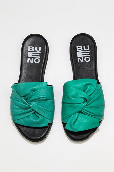 Bueno Shoes شبشب نسائي جلد أخضر - تصميم مسطح 01wn5040