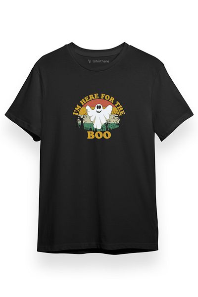 Tshirthane Είμαι εδώ για το Boo Μαύρο κοντομάνικο ανδρικό μπλουζάκι
