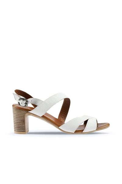 Bueno Shoes Leather White Women's Heeled Sandals - 01wq8503