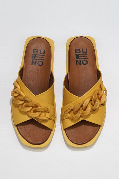 Bueno Shoes Papuci plati din piele galbena pentru femei - 01wu3312