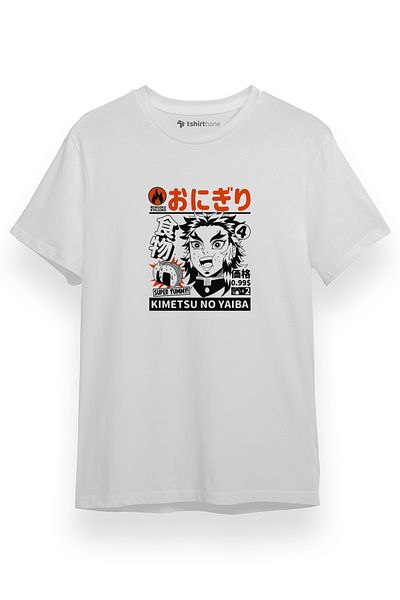 Tshirthane Demon Slayer Anime Super Yummy Λευκό κοντομάνικο ανδρικό μπλουζάκι