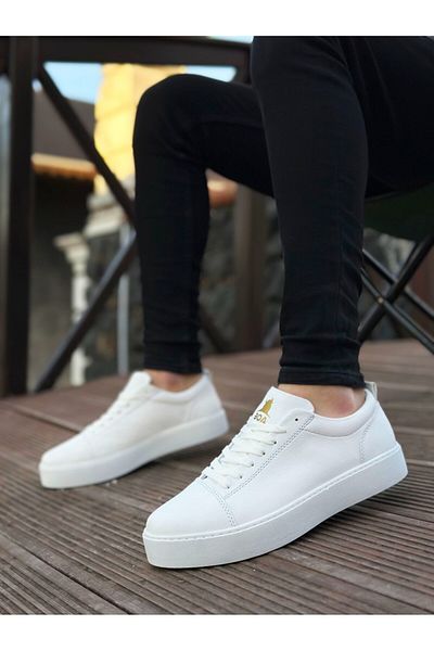 BOA Ba0104 Pantofi sport clasici pentru bărbați din piele albă cu șireturi