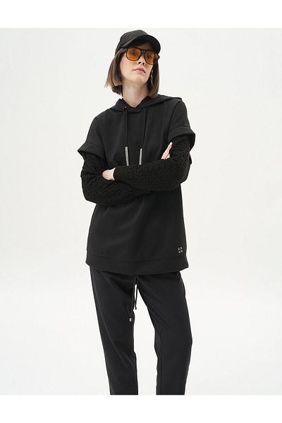Kayra Hanorac tricotat negru - Detaliat ochi de pasăre