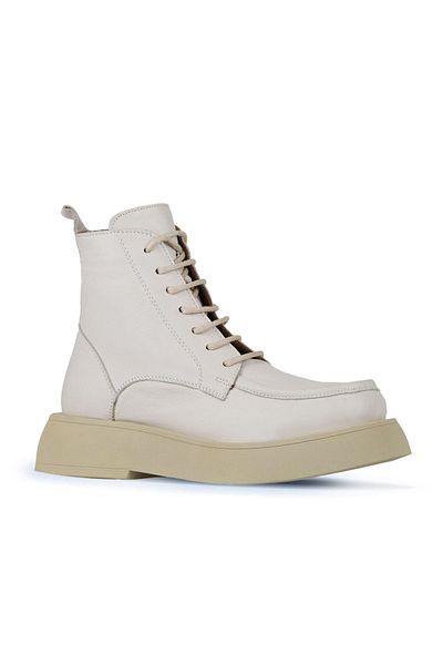 Bueno Shoes Μπεζ δερμάτινες γυναικείες μπότες - Σφηνοτάκουνες, Μοντέλο 01wz6405