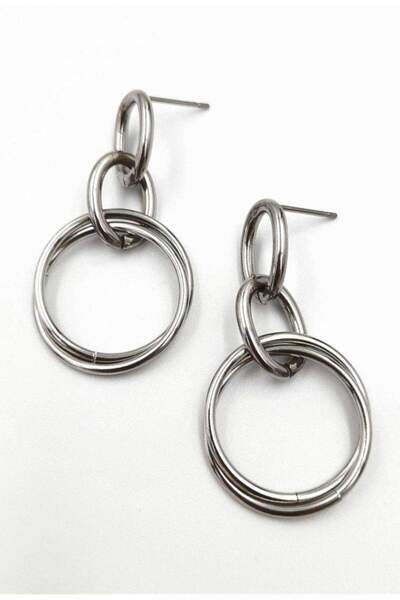 Monalisa Home حلق فولاذي - حلقة متدلية فضية اللون