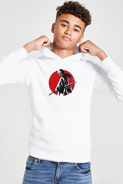 Tshirthane Детски суитшърт с качулка Rurouni Kenshin Samurai Logo бял 3ip