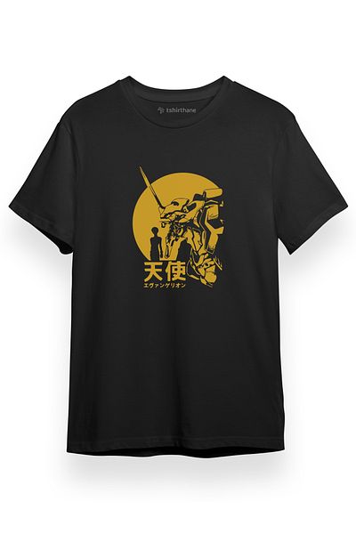 Tshirthane Ανδρικό μπλουζάκι Neon Genesis Evangelion Yellow Poster με κοντομάνικο μαύρο