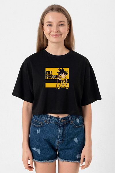 Tshirthane Dragon Ball Z Anime Kill Piccolo Black Women's Crop T-shirt