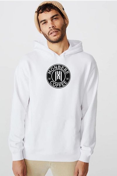 Tshirthane Ανδρικό φούτερ Monsta X Monbebe Coffee White με κουκούλα 3 κορδονιών