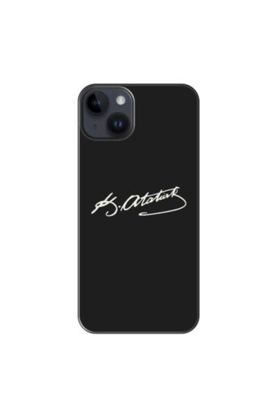 Zebana ابل ايفون 14 Uyumlu Kılıf Atatürk Imzası Silikon Kılıf (BASKILI)