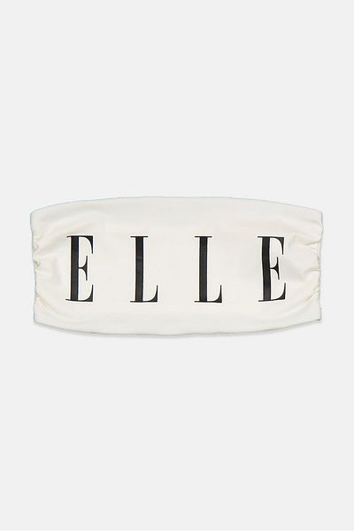 ELLE Women Logo Tube Non,Padded Unlined Swim Tops, White