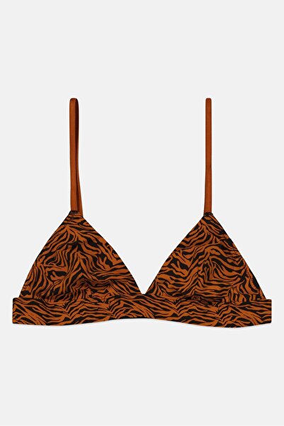 Etam Women Allover Print Non Padded Triangle Bra, Brown
