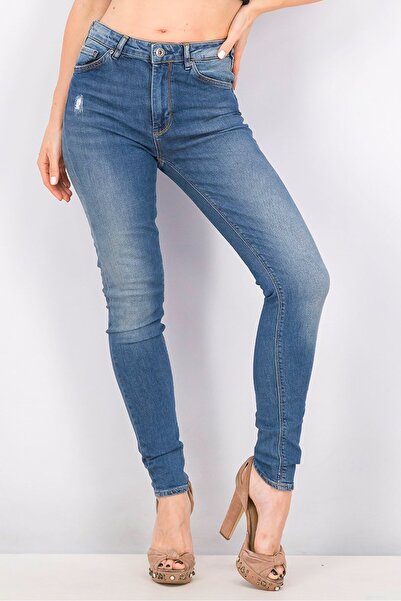Scotch & Soda Kadın مقاس عادي Yırtık Esnek Kot Pantolon، Mavi